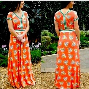 Matilda Jane Coral Orange Lets Go Together At Ease Floral Casual Maxi Dress,XS